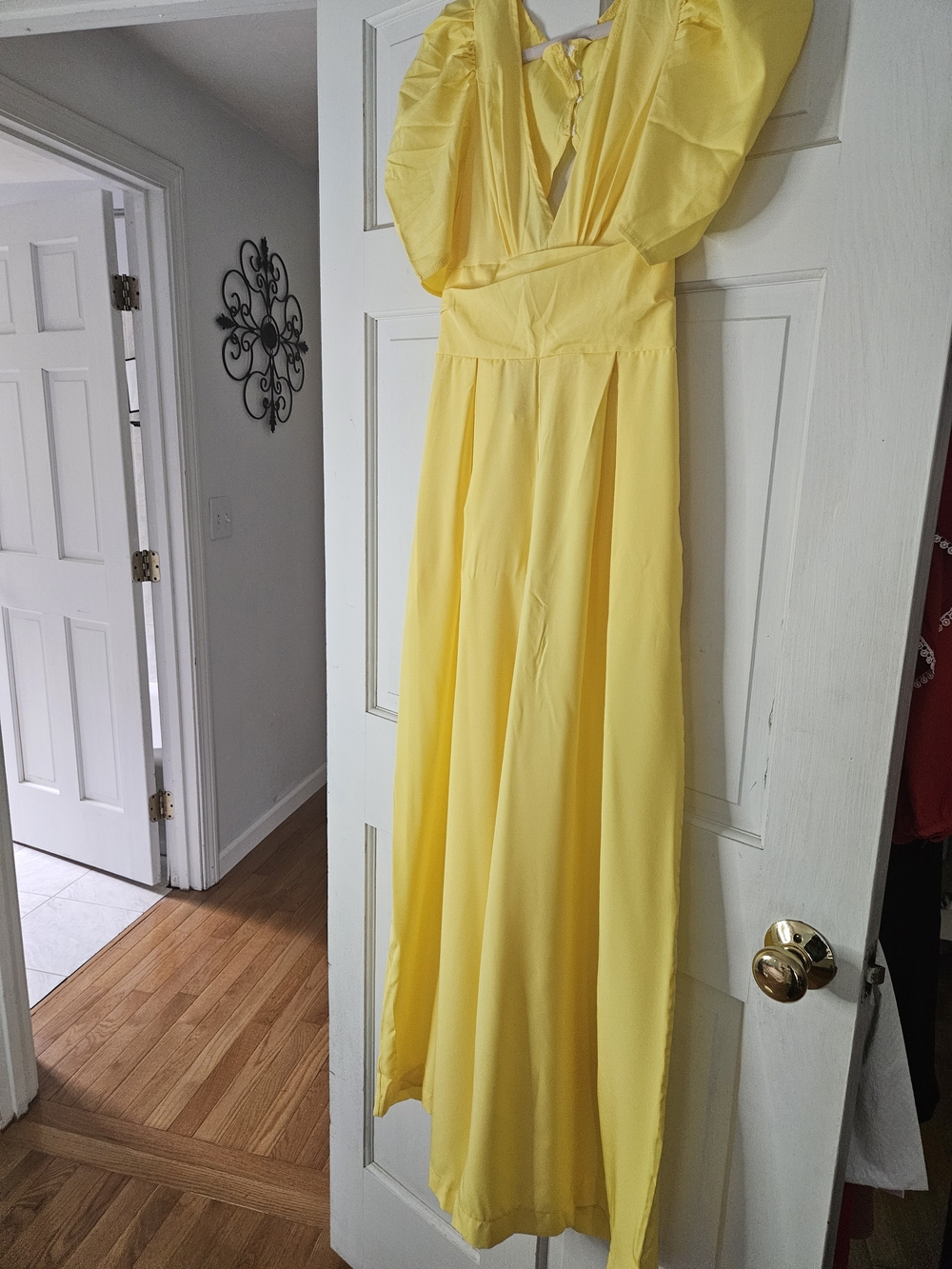 Women’s Yellow Puff-Sleeve Jumpsuit Romper